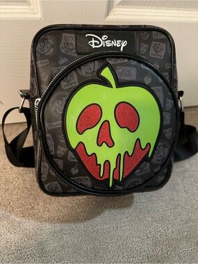 Disney Black Crossbody Bag with Green & Red Poison Apple Graphic